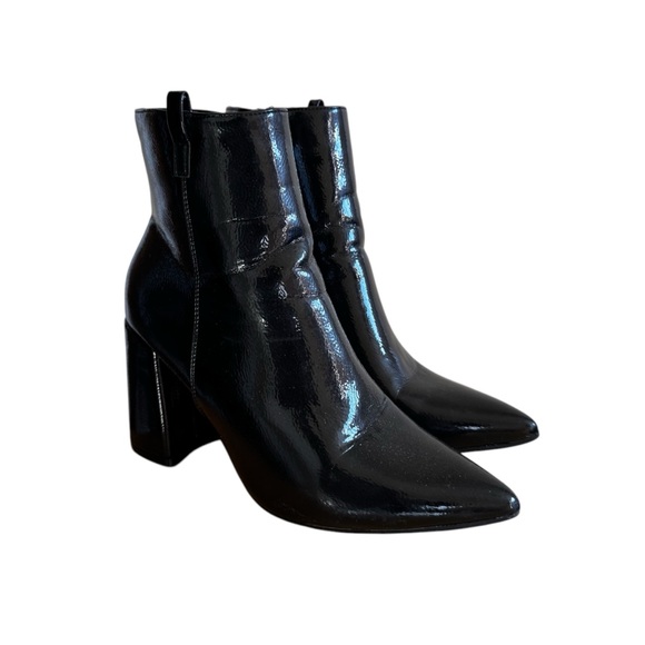 Nasty Gal Boots Pointed Toe Faux Patent Leather Block Heel Ankle Booties - Picture 1 of 9